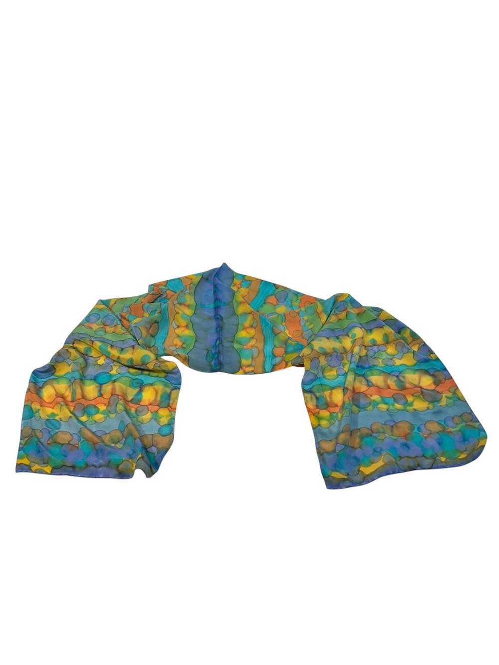 Hand Painted Blue, Orange, Turquoise, Yellow Silk Scarf NWT - Picture 5 of 5